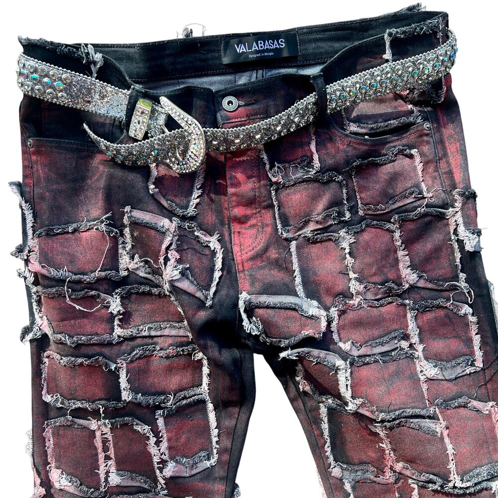 Valabasas NWT Red Cross Sewn Jeans With Studded Belt 38x34 - Picture 2 of 8